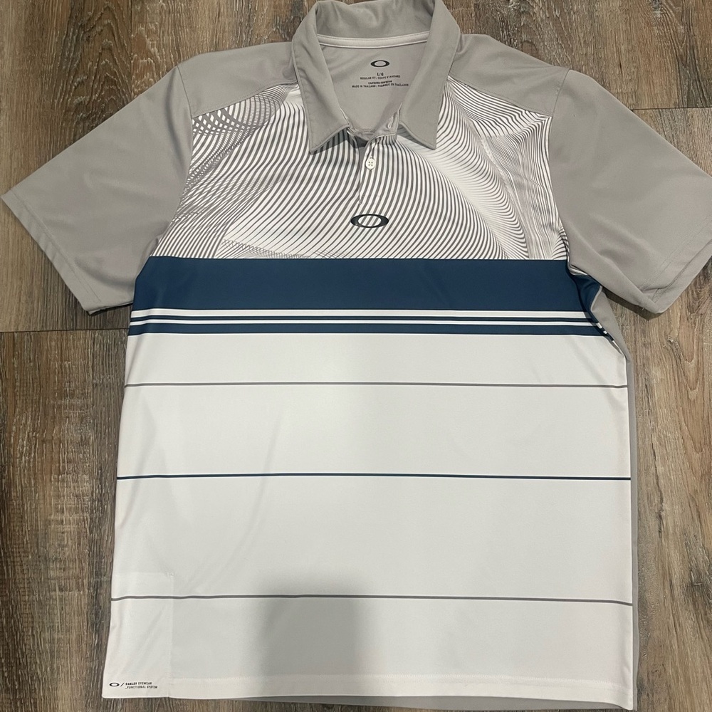 Oakley Gray and Blue Men's Polo Shirt